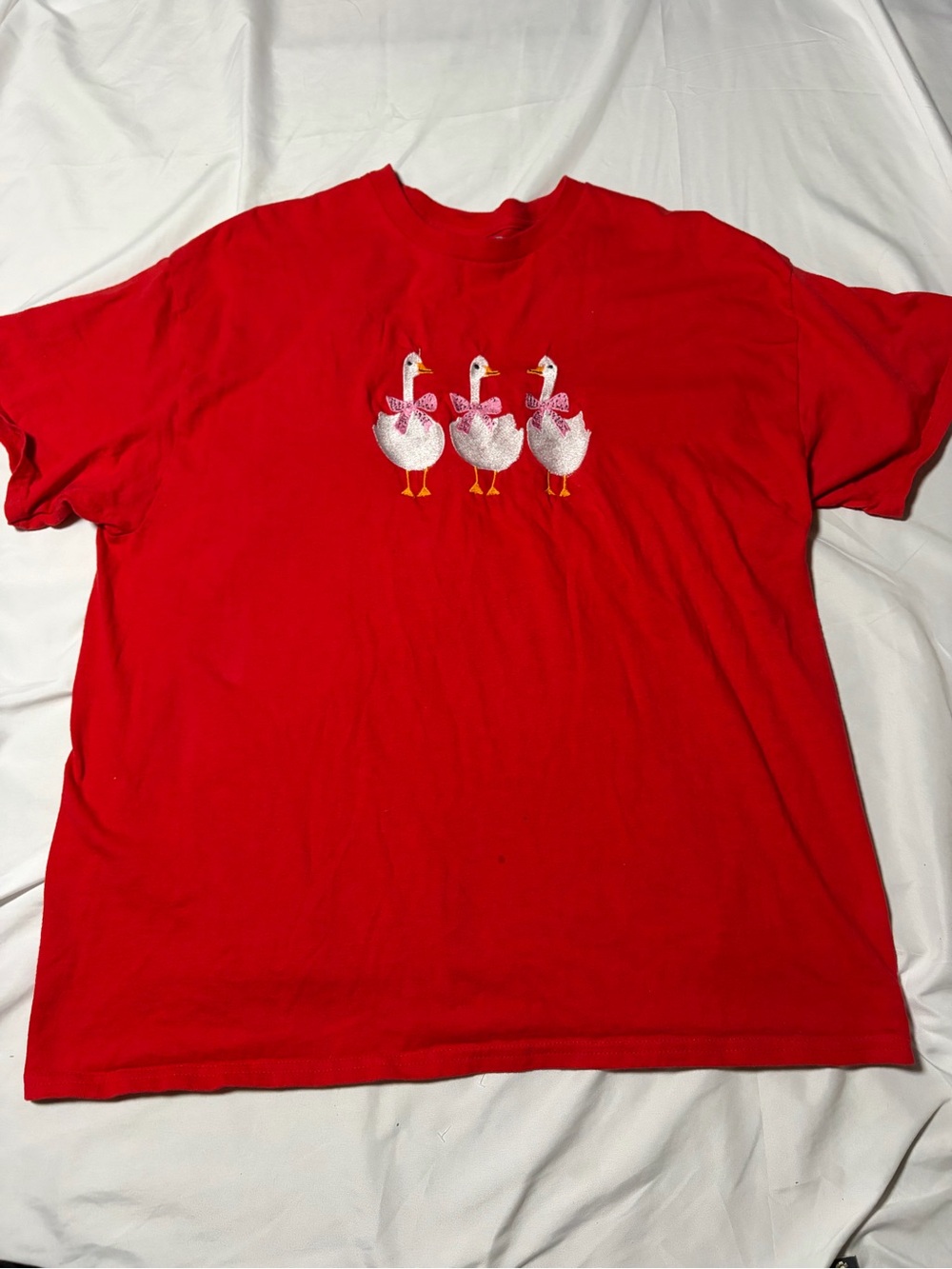 Throttle & Thread Co T Shirt Red XL Three Silly Geese Embroidered Goose Tshirt